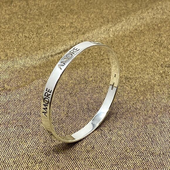 Solid 925 Sterling Silver Amore Bangle Bracelet - Picture 2 of 10